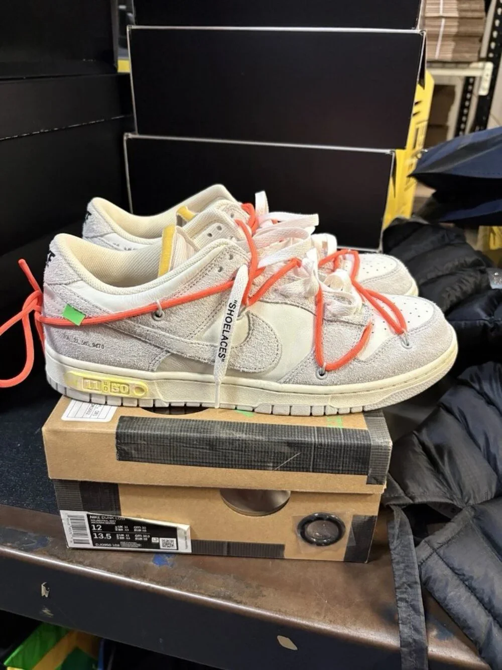 WORN Men’s Nike Dunk Low Off-White Lot 11 DJ0950-108 Size 12 WITH BOX